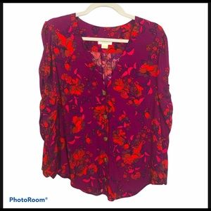 ANTHROPOLOGY Maeve Purple Runa Puff Sleeve Blouse